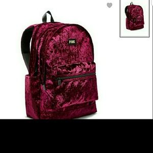 VS PINK: BURGUNDY VELVET BACKPACK